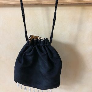 Palm Beach Purses Black/Gold Drawstring Bag with Beads